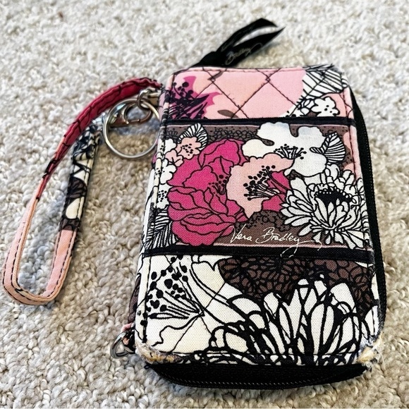 Vera Bradley Wristlet Wallet Mocha Rouge Organizer Key Chain Travel ID Holder - Picture 1 of 9
